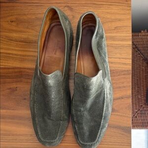 John Lobb Olive Green Suede Men's Slip-Ons